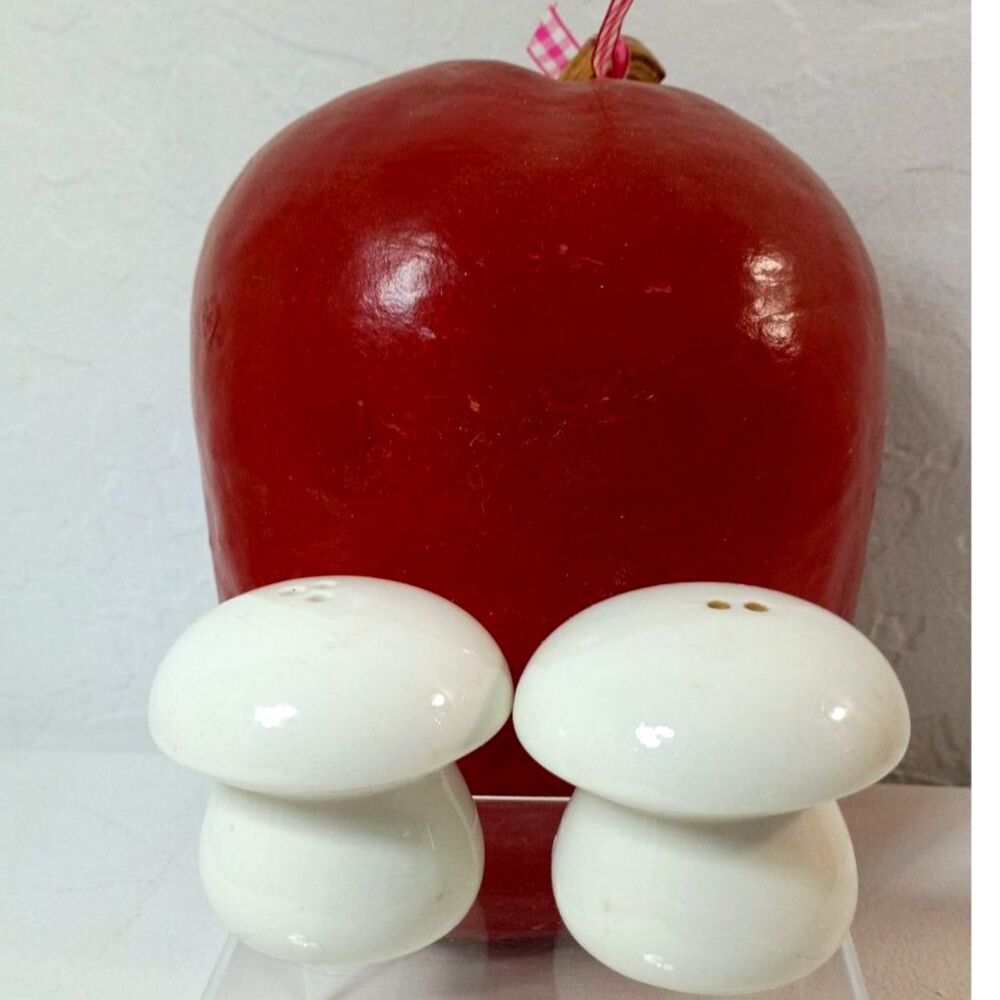 Ceramic Set of Mushroom Salt and Pepper Shakers White and Glossy Vintage